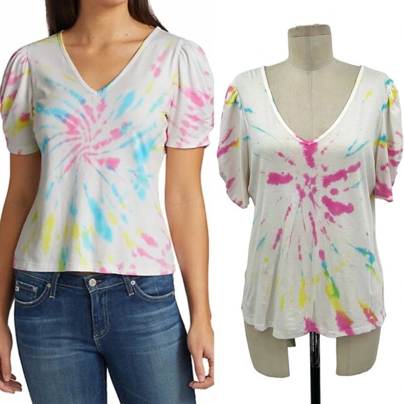 Generation Love Odessa Tie-Dye‎ Puff-Sleeve T-Shirt White Size Medium - Picture 1 of 7